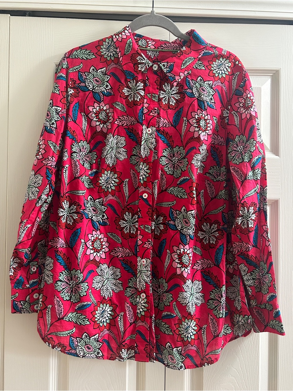 Talbots Blouse Women’s Size 1X  Pink Floral Button Up Long Sleeve Cotton NWOT